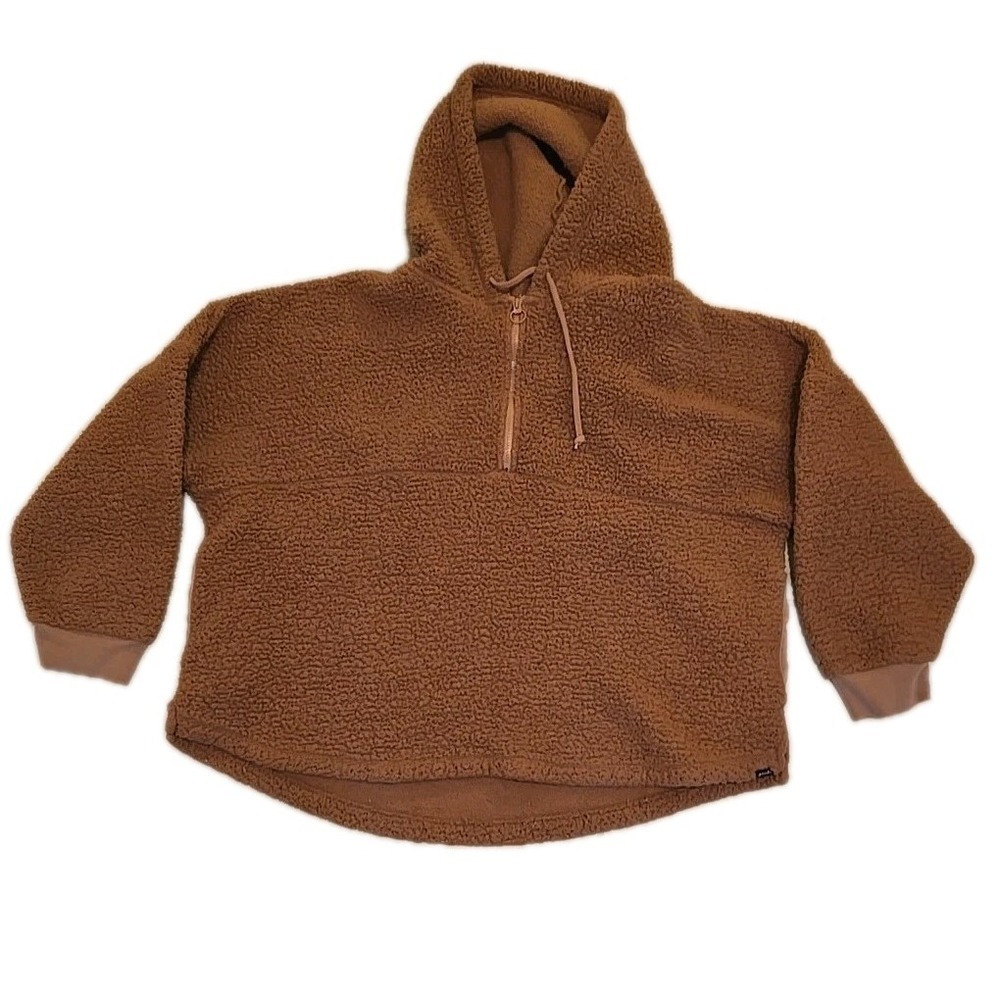 VS PINK Womens XL Ivy Fleece Campus Half Zip Hoodie Caramel Brown Neutral Lounge